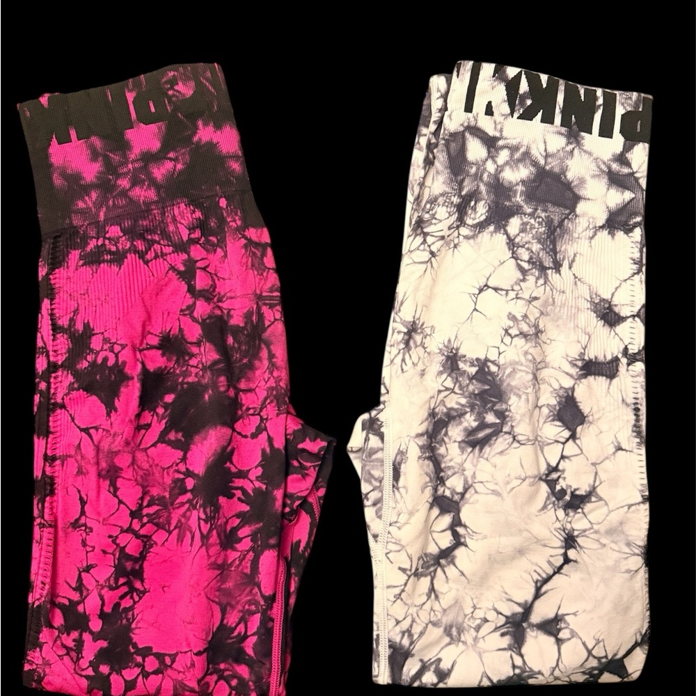 2 Victoria's Secret Pink Tie Dye Ultimate Seamless Leggings Pink Thrill/Marble